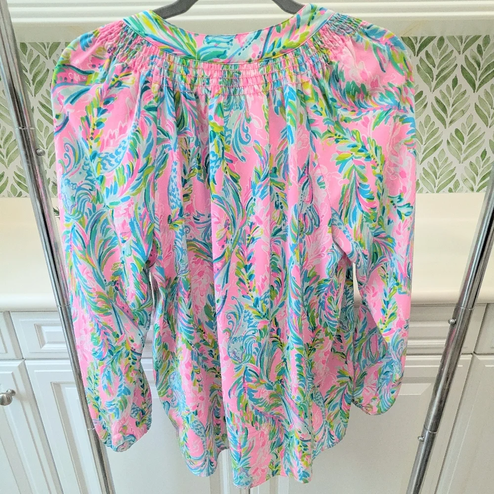 Lilly Pulitzer Elsa Silk Blouse Unicorn Of The Seas Medium - Picture 4 of 9